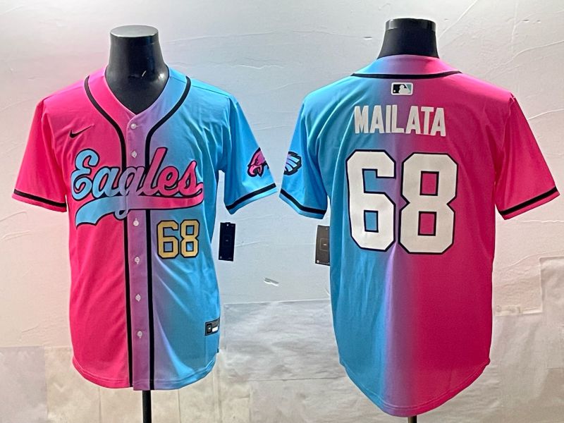 Men 2025 Philadelphia Eagles 68 Mailata Blue pink Nike Limited NFL Jersey style 04